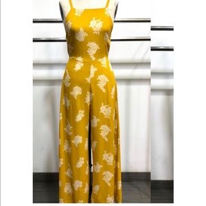 XS/S Mustard yellow floral backless jumpsuit